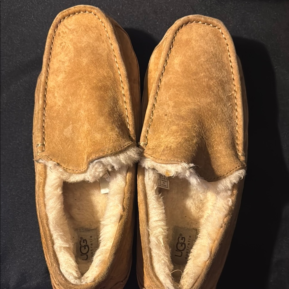 UGG Men Tan Slip-On Loafer Slippers with Moccasin Style